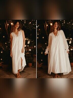 Vintage White Peignoir Set Lace Robe Nightgown